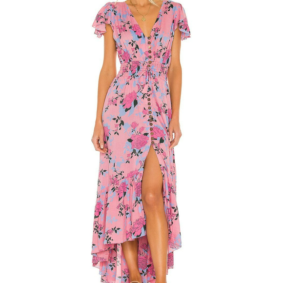 Tiare Hawaii New Moon Maxi Dress Size Small Medium Secret Garden Pink Floral - Picture 1 of 15